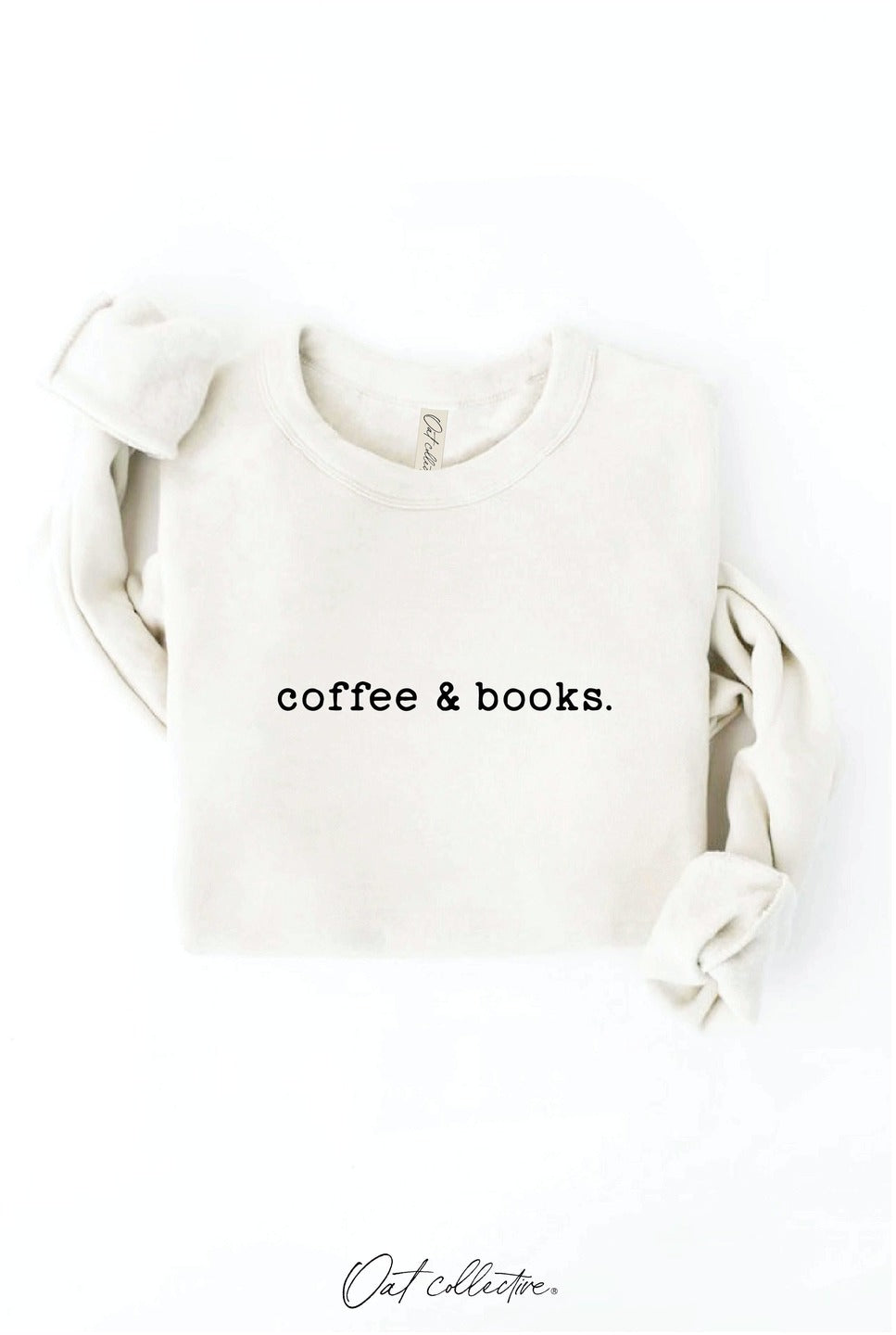 COFFEE AND BOOKS Graphic Sweatshirt: VINTAGE WHITE LONG SLEEVE, L