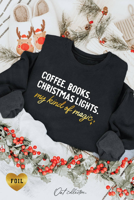 COFFEE BOOKS CHRISTMAS Plus Graphic Sweatshirt : BLACK, 3X