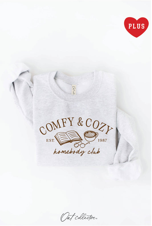 COMFY AND COZY HOMEBODY CLUB  Plus Graphic Sweatshirt: WHITE HEATHER, 3X