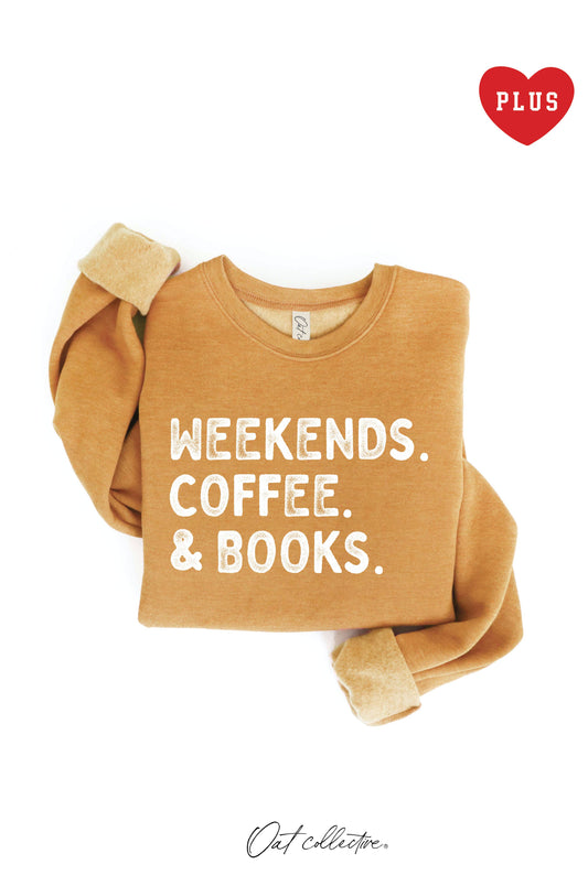 WEEKENDS COFFEE AND BOOKS Plus Graphic Sweatshirt     : HEATHER MUSTARD, 2X