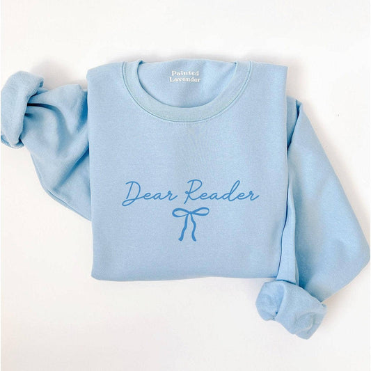 Dear Reader Bow Crewneck: Light Blue, M