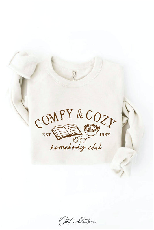 COMFY AND COZY HOMEBODY CLUB Graphic Sweatshirt: VINTAGE WHITE LONG SLEEVE, XL