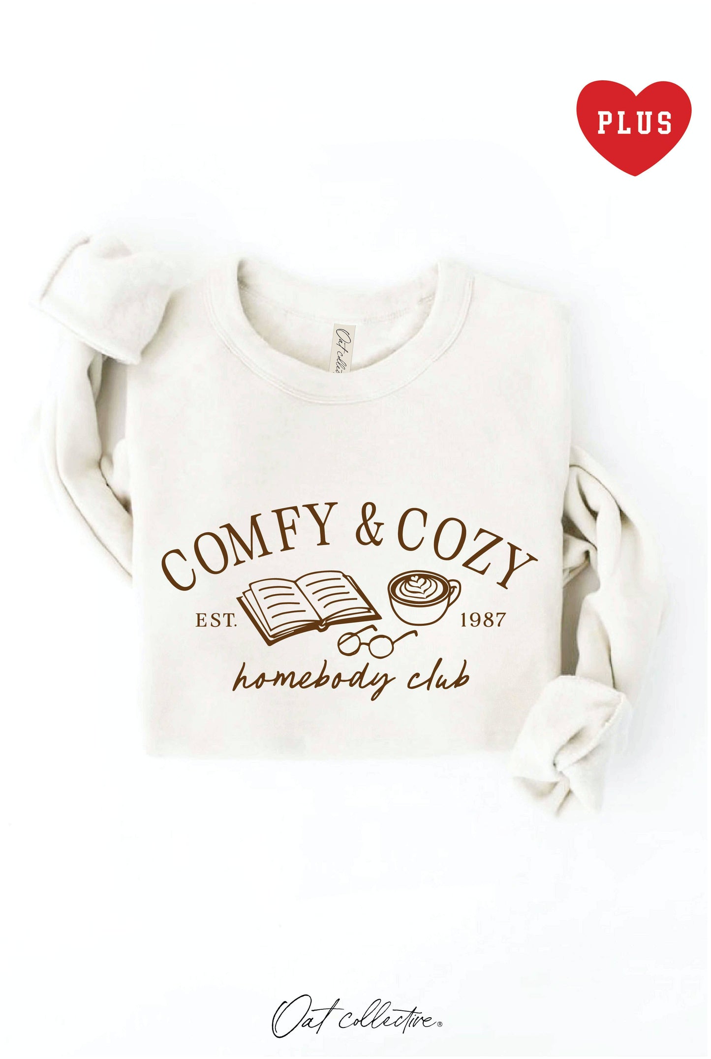 COMFY AND COZY HOMEBODY CLUB  Plus Graphic Sweatshirt: VINTAGE WHITE LONG SLEEVE, 3X